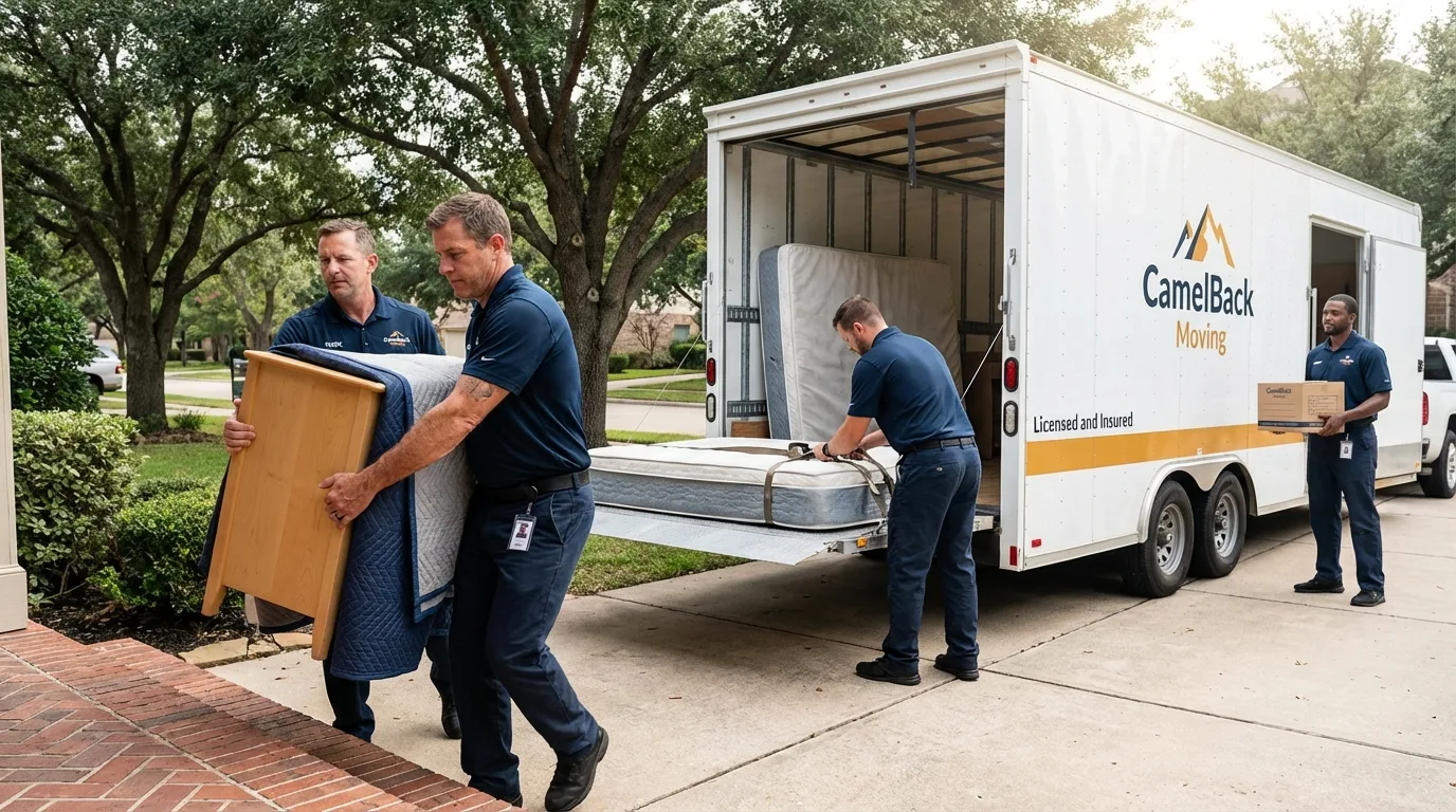 Crew loading residential truck for cross-state move from Marco Island, FL