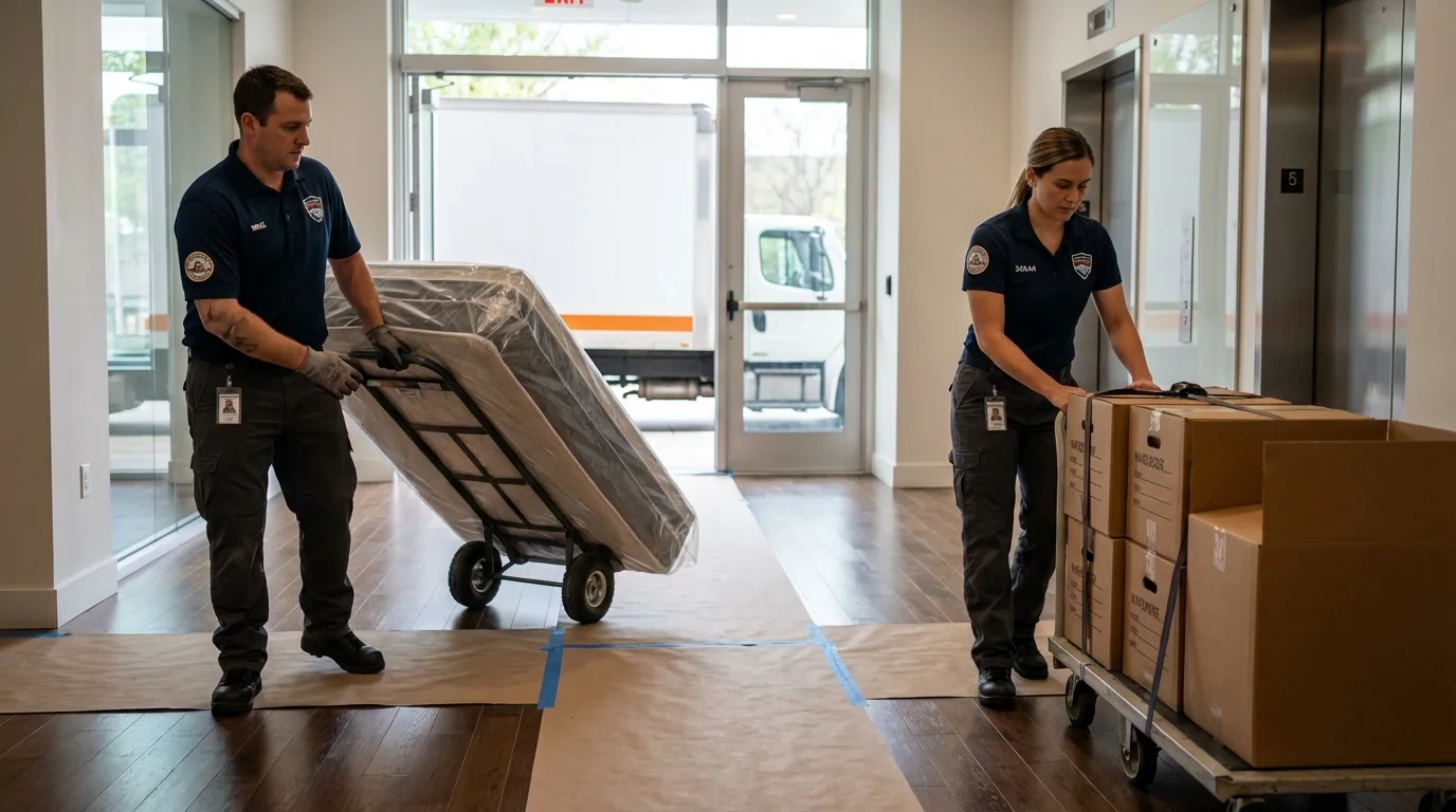 Professional apartment movers loading elevator in Marco Island, FL